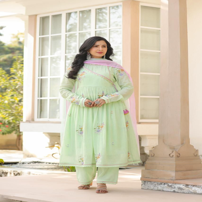Sage Floral Angrakha Set
